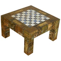 H. A. Larson Brutalist Patchwork Chess Table with Ceramic Tile Top