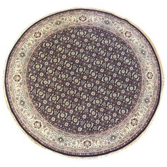 Chinese Hand Knotted Round Herati Design Black Cream Rug