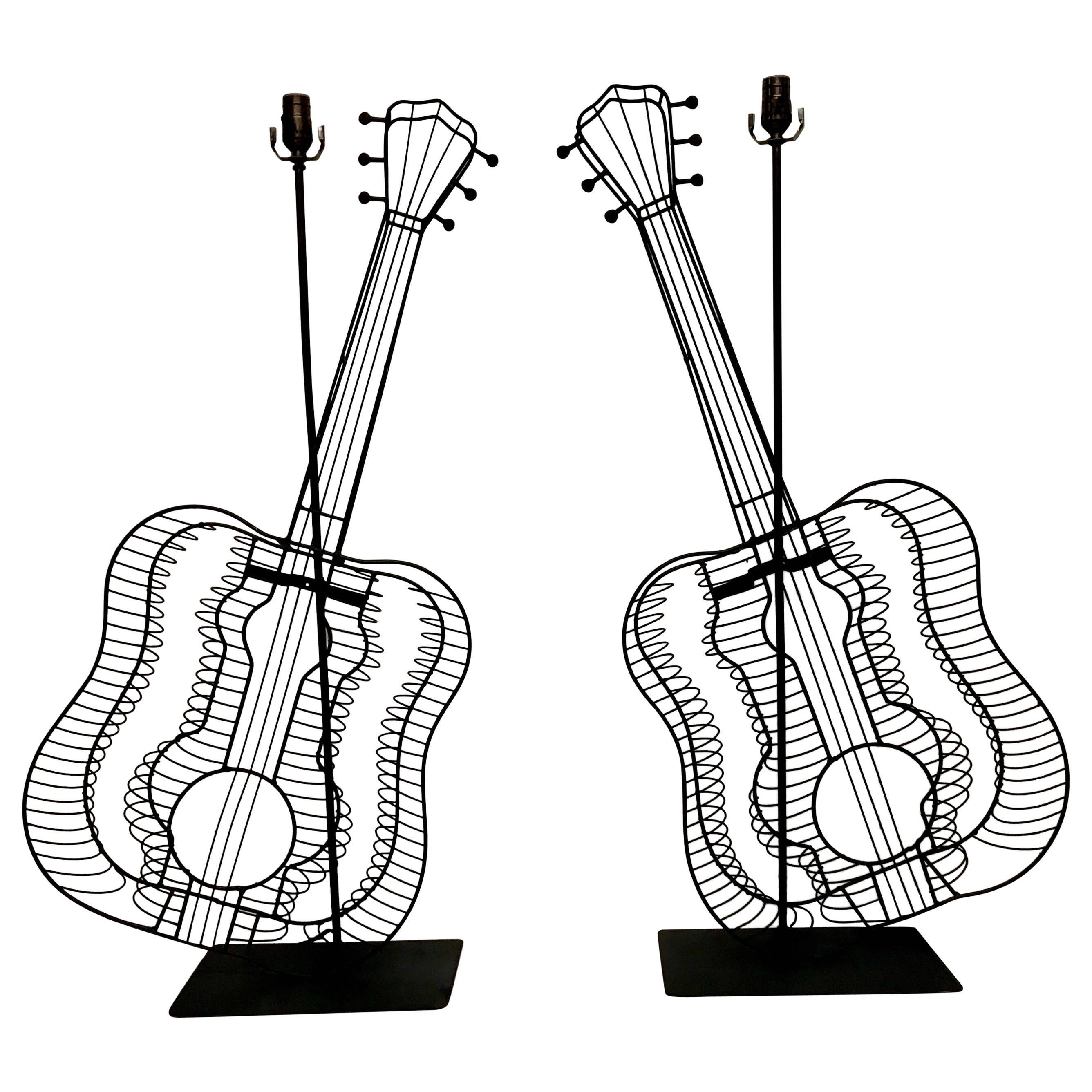 Pair of Fredrick Weinberg Style Guitar Lamps For Sale