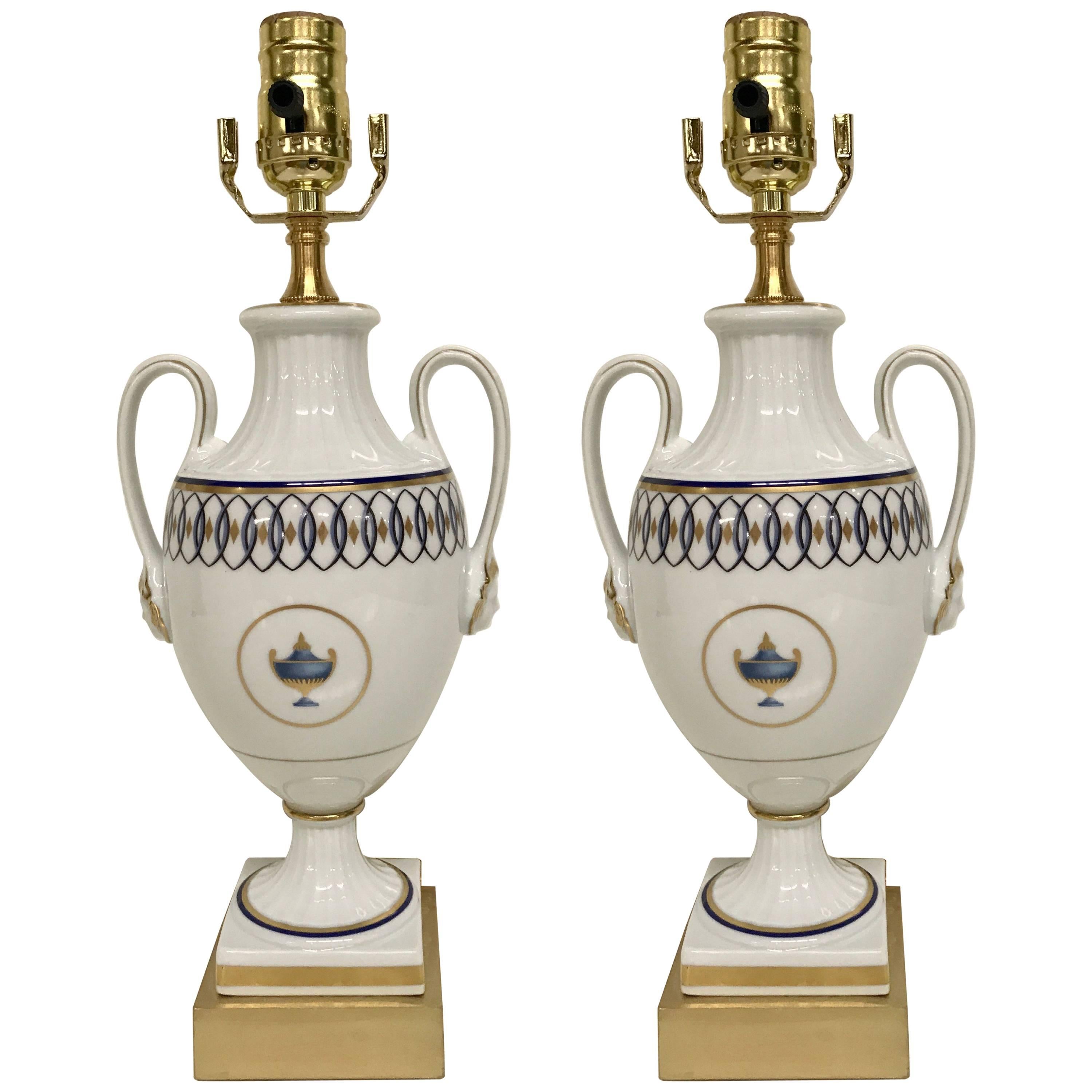 Pair of Neoclassic Lamps, by Gio Ponti for Richard Ginori Pittorai For Sale