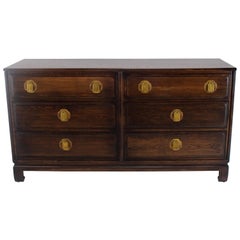 Used Ebonized Cerused Oak Brass Pulls Double Dresser Six Drawers