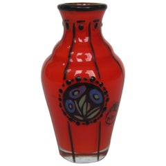 Andre Delatte Cased and Enamel Art Deco Miniature Glass Vase