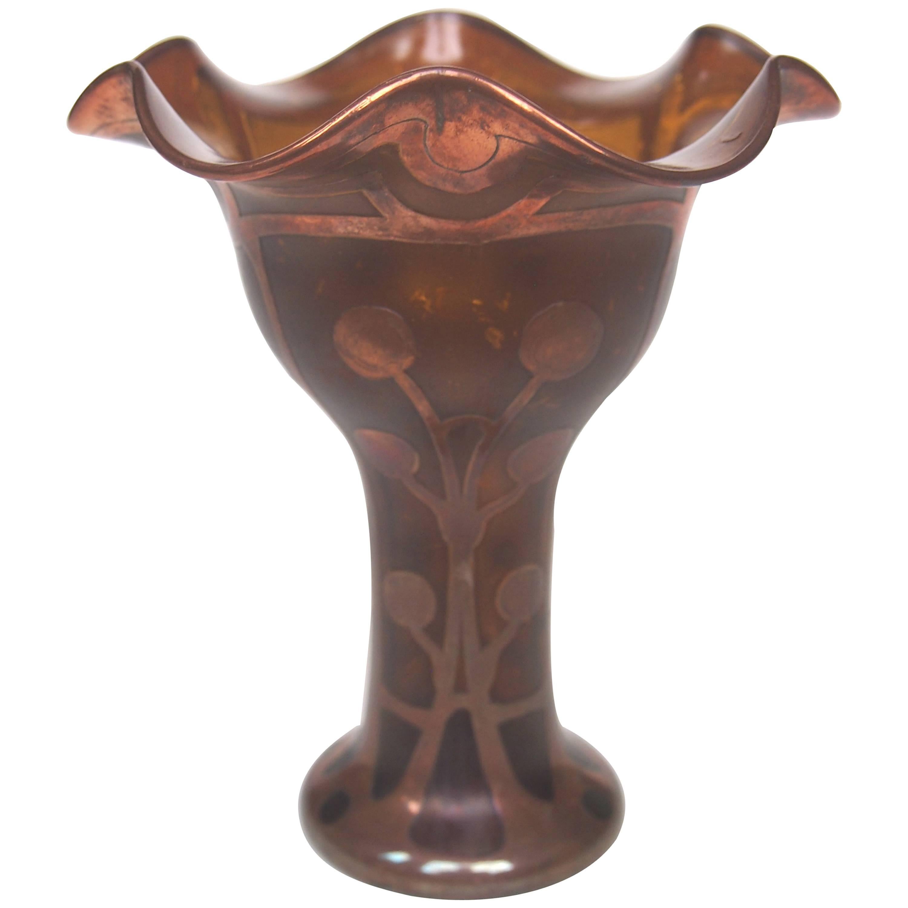 Bohemian Jugendstil Copper Clad Carl Goldberg Glass Vase in Metalic Look Finish For Sale