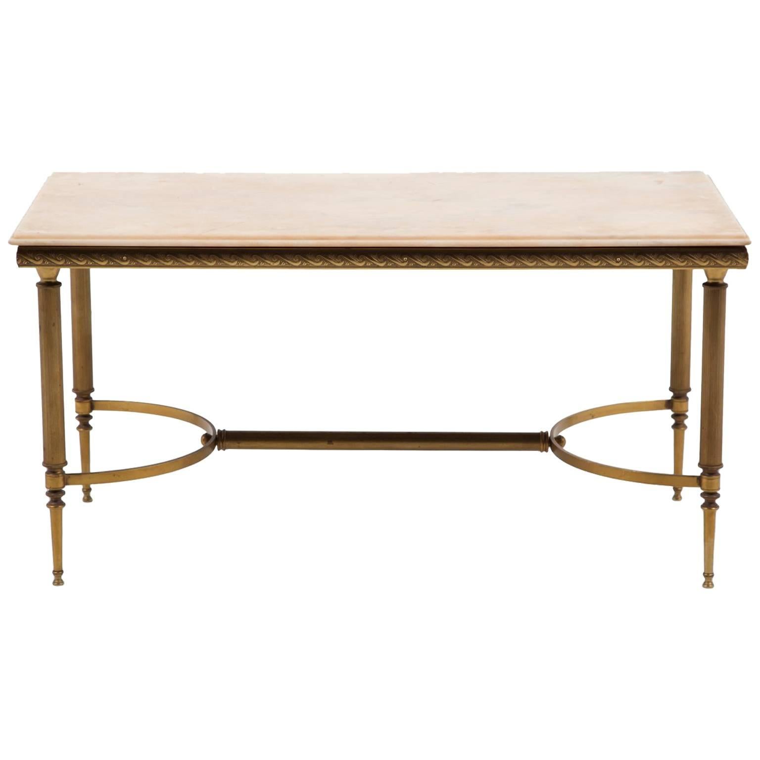 Mid-Century French Brass and Onyx Coffee Table