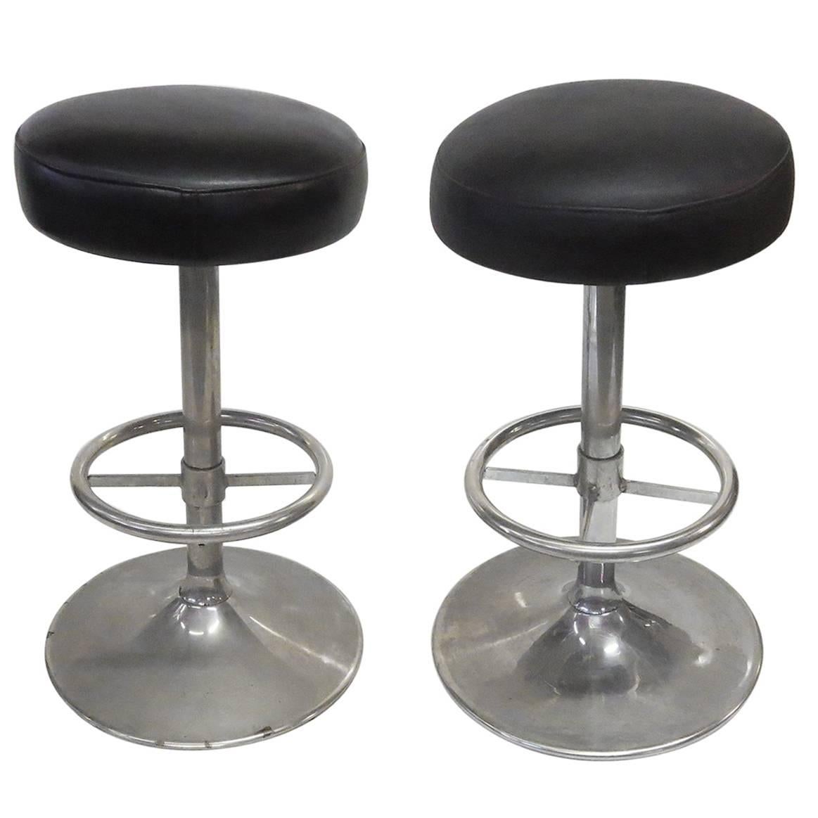 Industrial 1930s Bar Stools in Nickel Finish