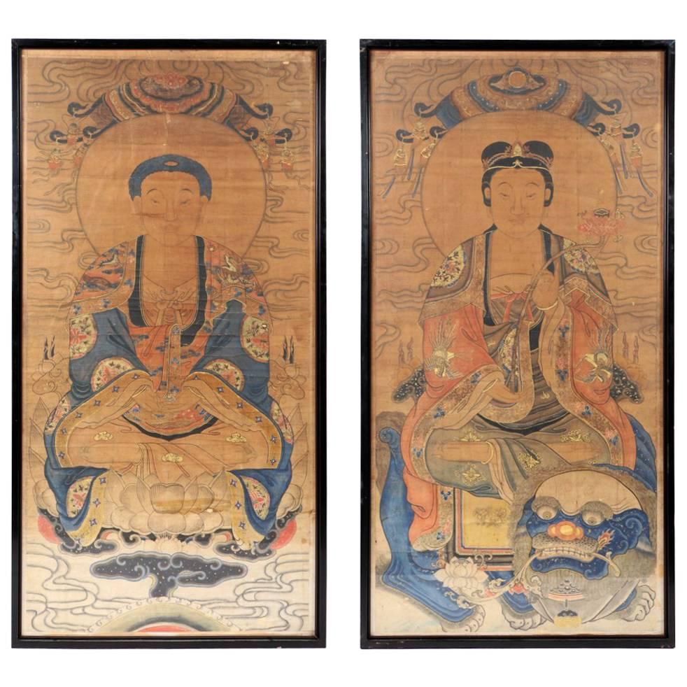 Pair of Framed of Antique Buddhism Paintings