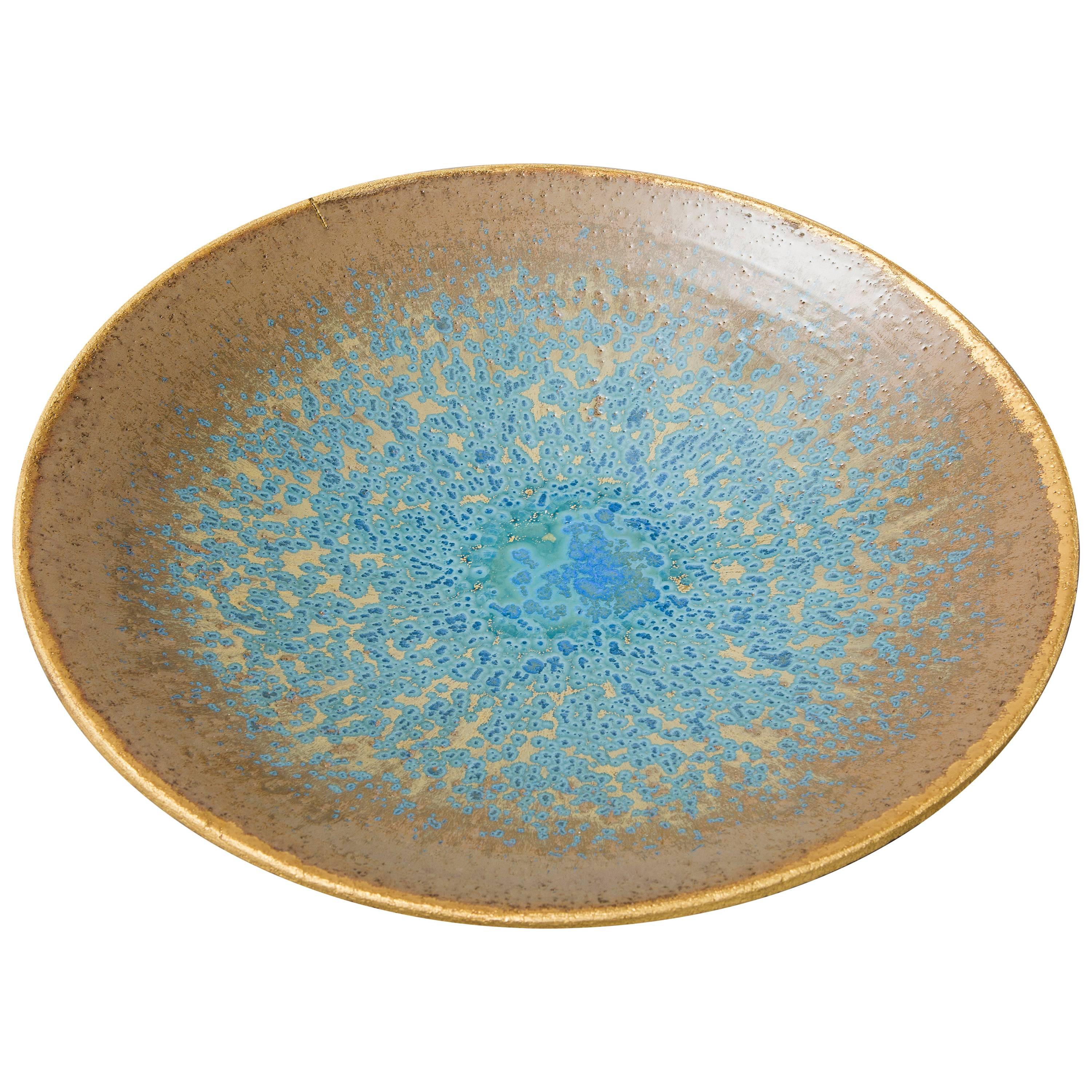 Turquoise and Gold Red Stoneware Bowl 'Constellation' CB/02, 2017 by Karen Swami For Sale