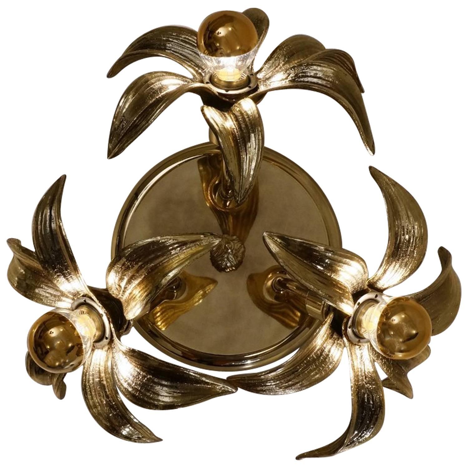 Brass Flower Light in the Style of Willy Daro by Massive, circa 1970s, Belgian