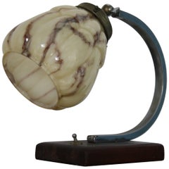 Small Art Deco Table Lamp with Marbled Shade, 1930s