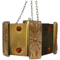 Scandinavian Pendant by Vitrika in Glass and Brass, 1960s, Denmark