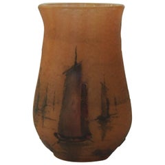 Daum Acid Cut Back and Enamel Miniature Boating Vase, Art Nouveau