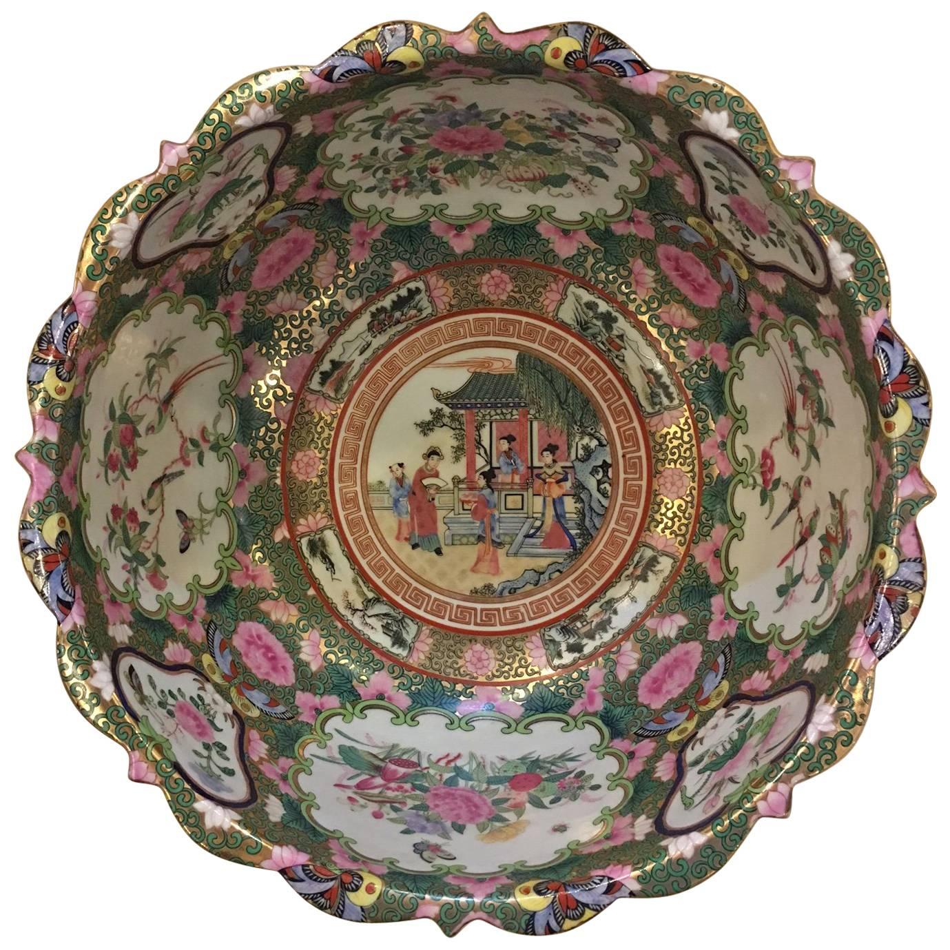 Chinese Canton Style Famille Rose Porcelain Punch Bowl