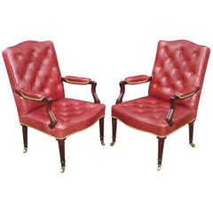 George III Pair of Mahogany and Leather Library Chairs