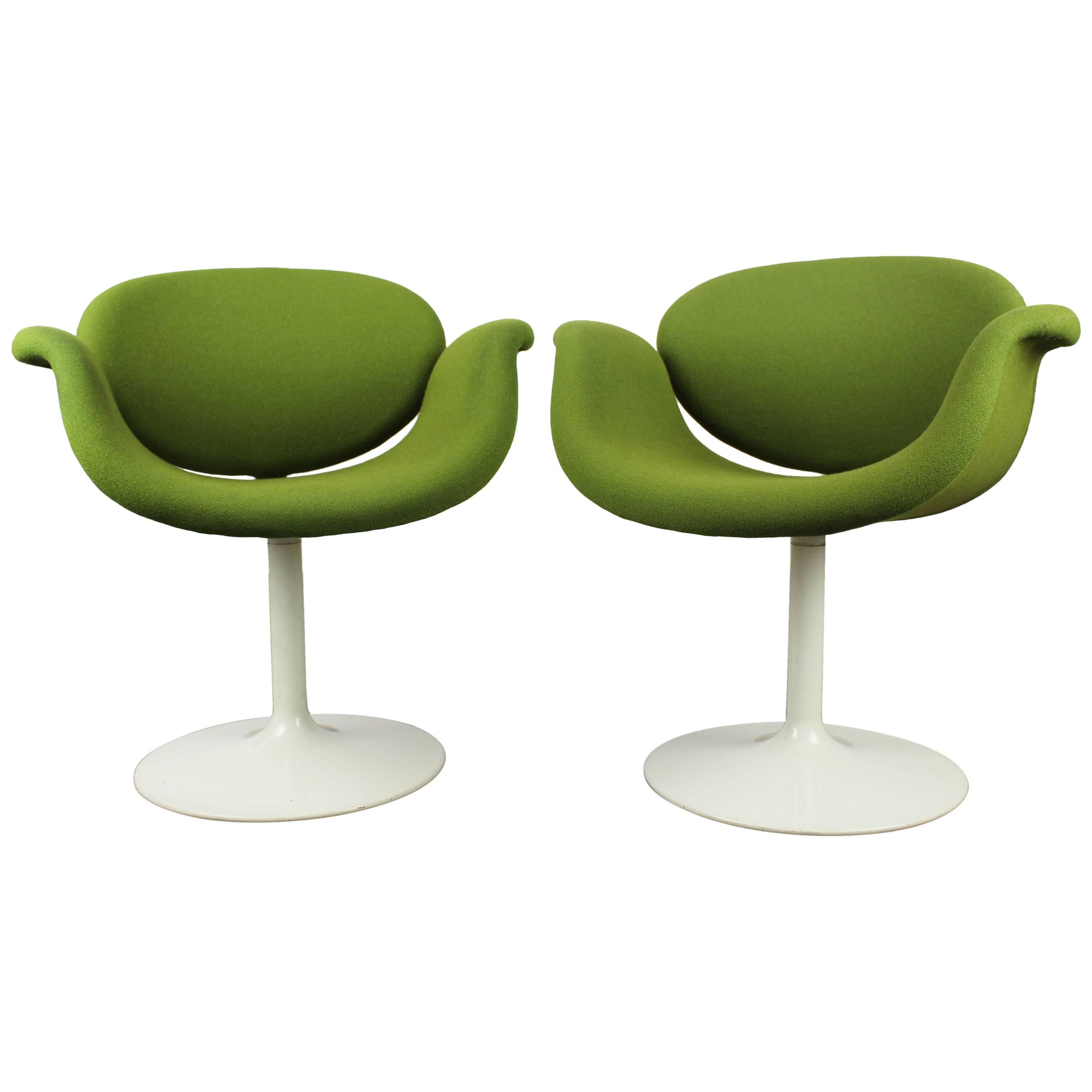 Set of Two Little Tulip Chairs by Pierre Paulin for Artifort, 1963 Green White