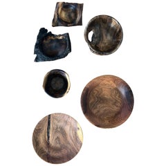 Six Handcrafted Burl Wood Bowls, Sculptures, American Craftsman