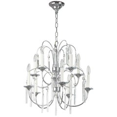 Antique Italian Chrome and Crystal Ten-Arm Waterfall Chandelier