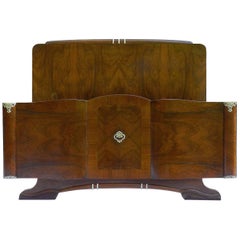 Retro Mid-Century Bed French Walnut US Queen UK King-Size Hollywood, circa 1930-1940