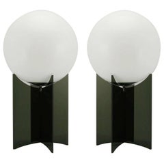 Pair of Smoked Acrylic and Milk Glass Table Lamps