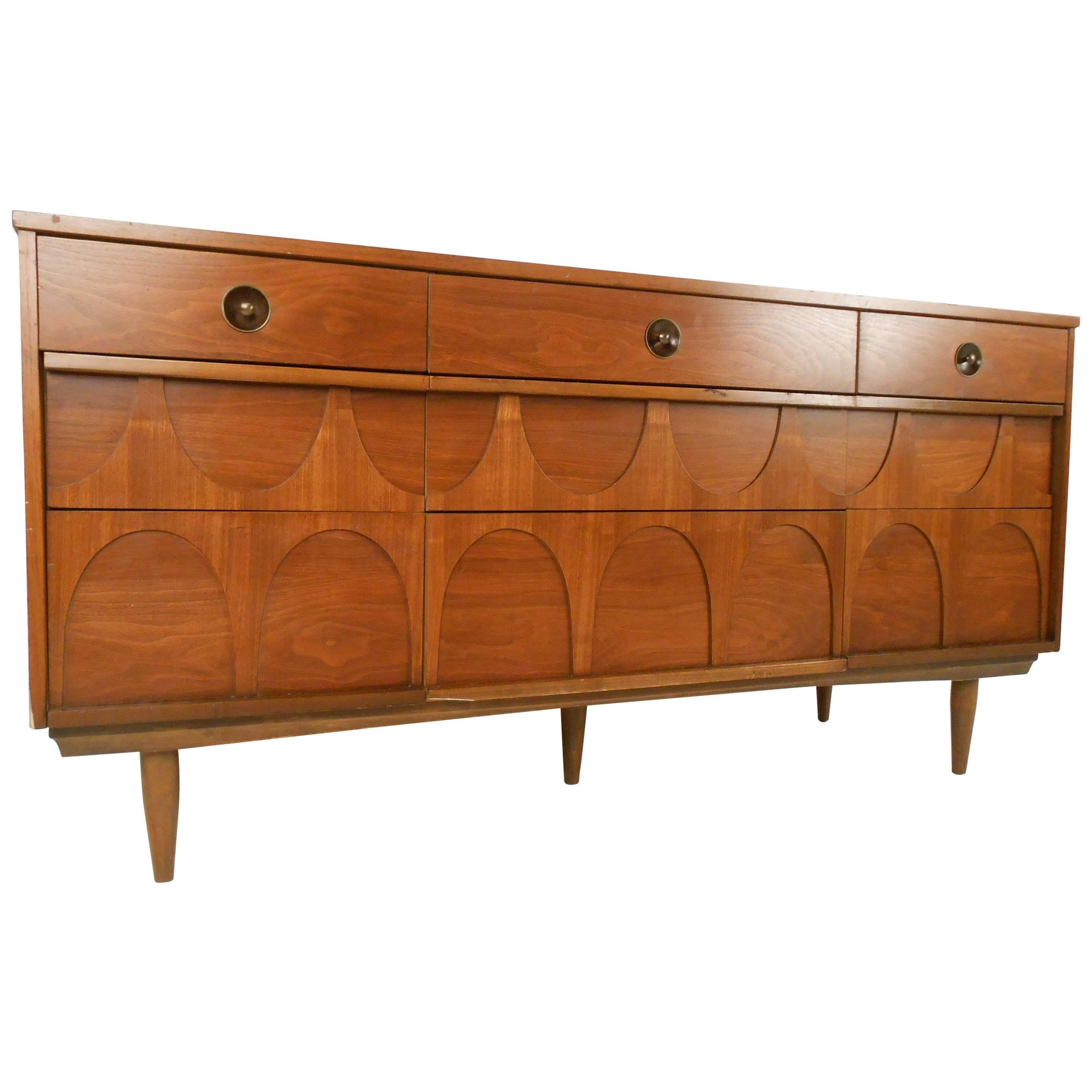 Mid-Century Modern Walnut Nine-Drawer Dresser