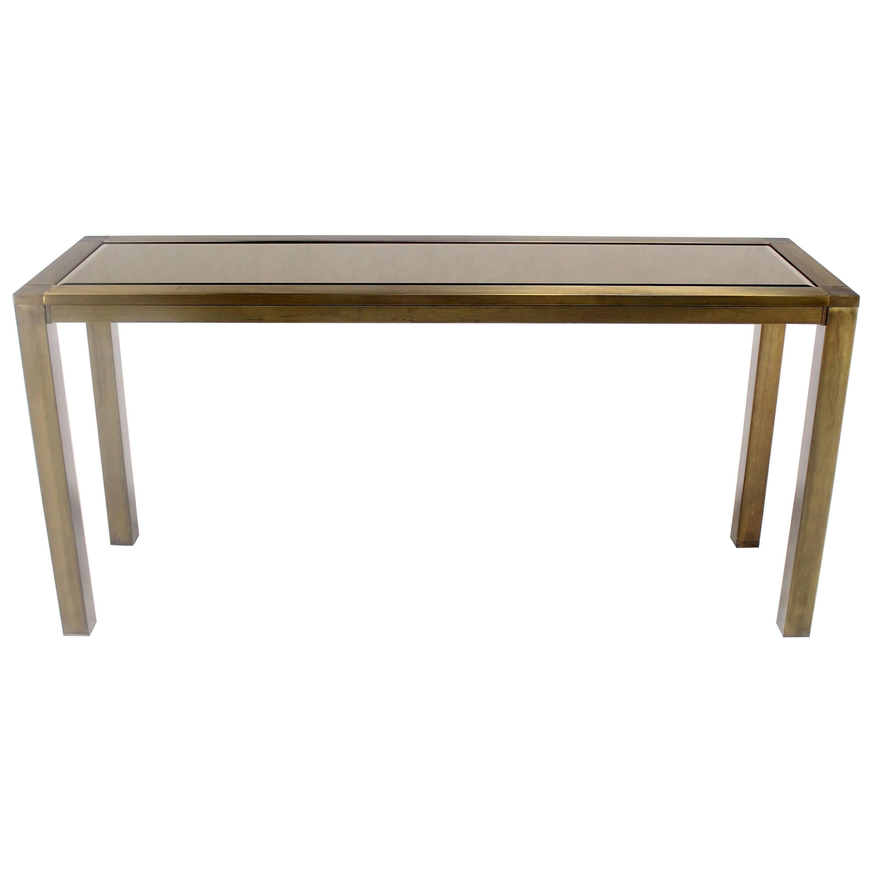 Brass Smoked Glass Rectangular Console Table