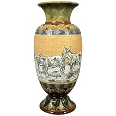 Antique Royal Dolton Lambeth Vase, Hannah Barlow, England, circa 1890