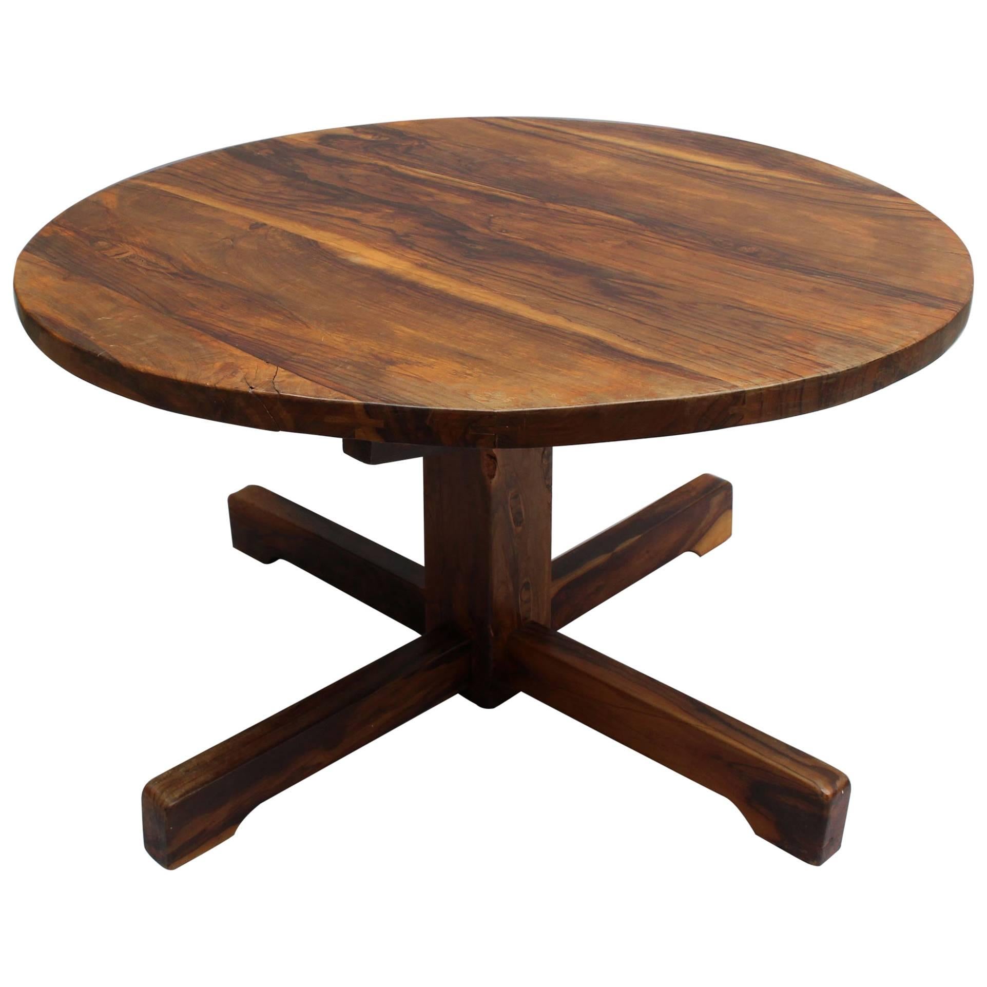 A French 1950's Solid Olive Tree Round Pedestal Dining / Center Table