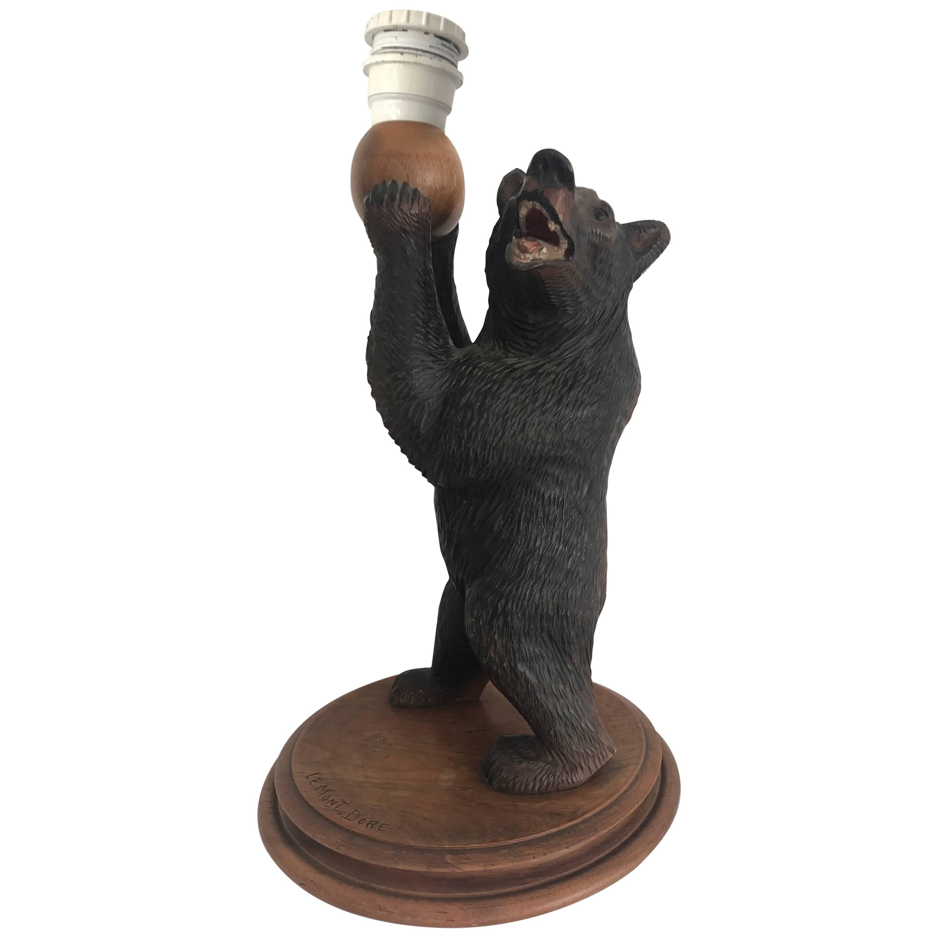 Rare & Practical Size, Early 1900 Black Forest Standing Bear Table or Desk Lamp