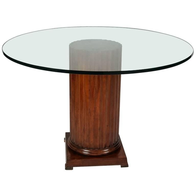 Classical Mahogany Corinthian Column Glass Top Dining Table, 20th