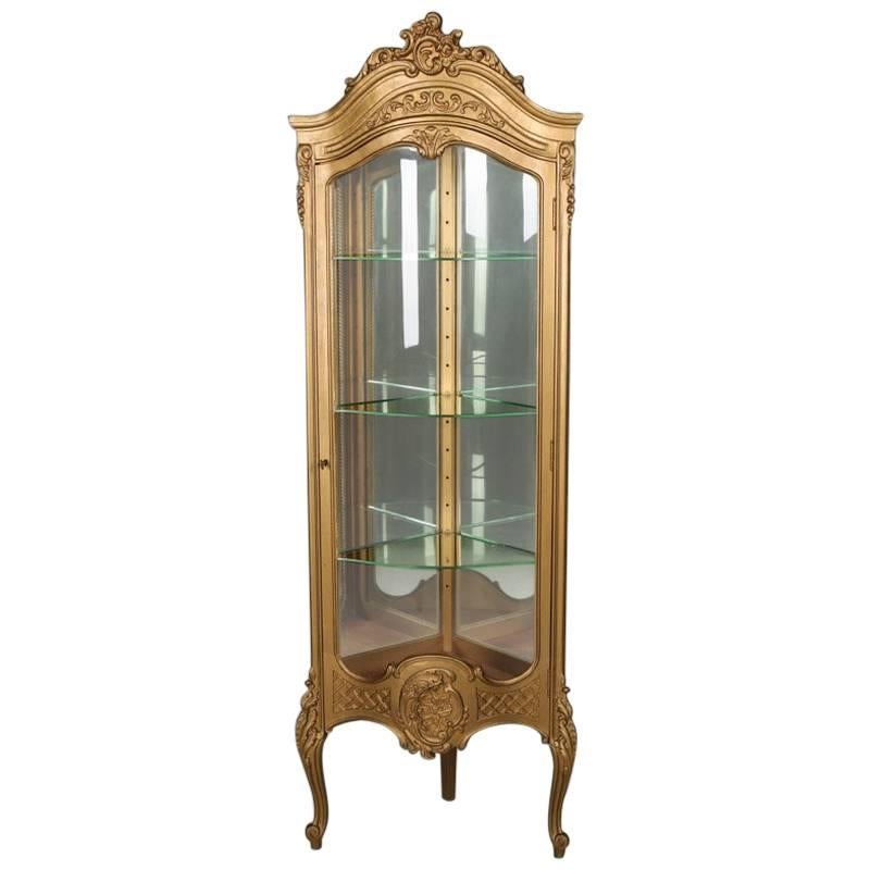 French Louis XVI Giltwood and Mirror Back Petite Corner Vitrine