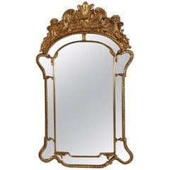 Large French, Louis XV Giltwood Fleur de Lis Parclose Wall Mirror, 20th Century