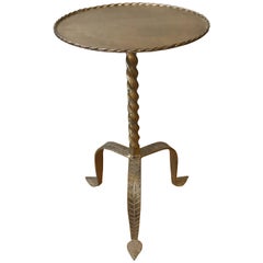 Gilt Metal Martini Table with Twisted Stem