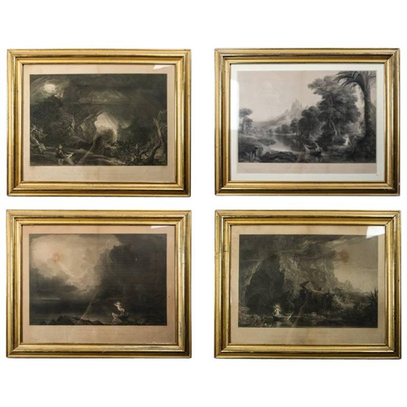"The Voyage of Life" Series of by Thomas Cole, Etching Prints in Original Frames