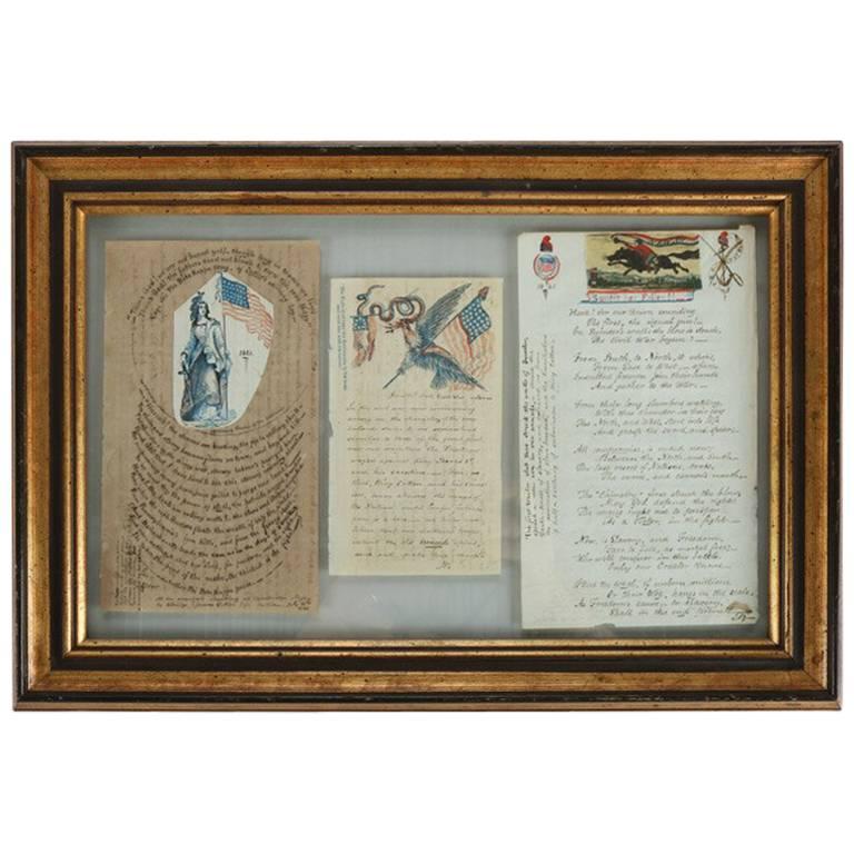 Collection of Antique Civil War Letters in Dual Sided Frame, 19th Century