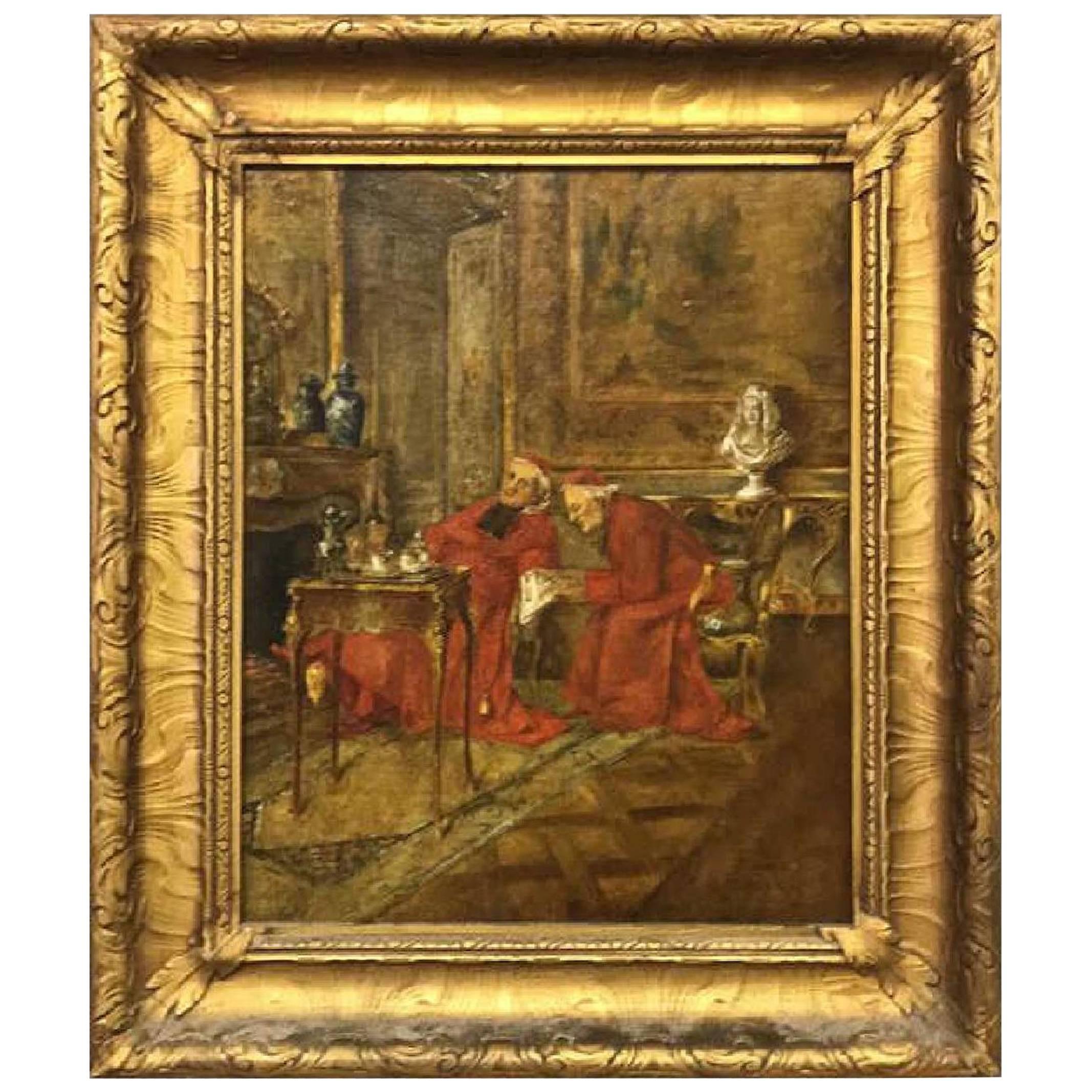 19th Century Interior Painting of Cardinals "In Discussion"