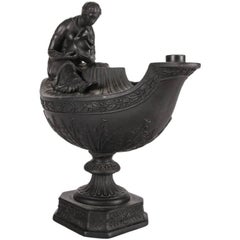 Antique Wedgwood Black Basalt Figural Vestal Oil Lamp Urn, 19th Century