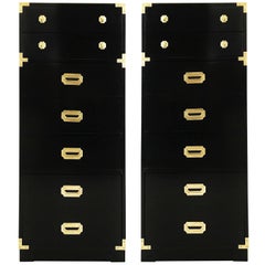 Pair of Black Lacquered Campaign Chests of Drawers