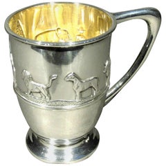 British Arts & Crafts Sterling Silver 'Noah’s Ark' Christening Mug, Dated 1896
