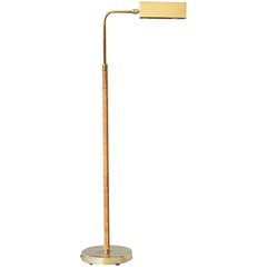 Height Adjustable Brass Floor Lamp with Cane Covered Stem and Tent Shade