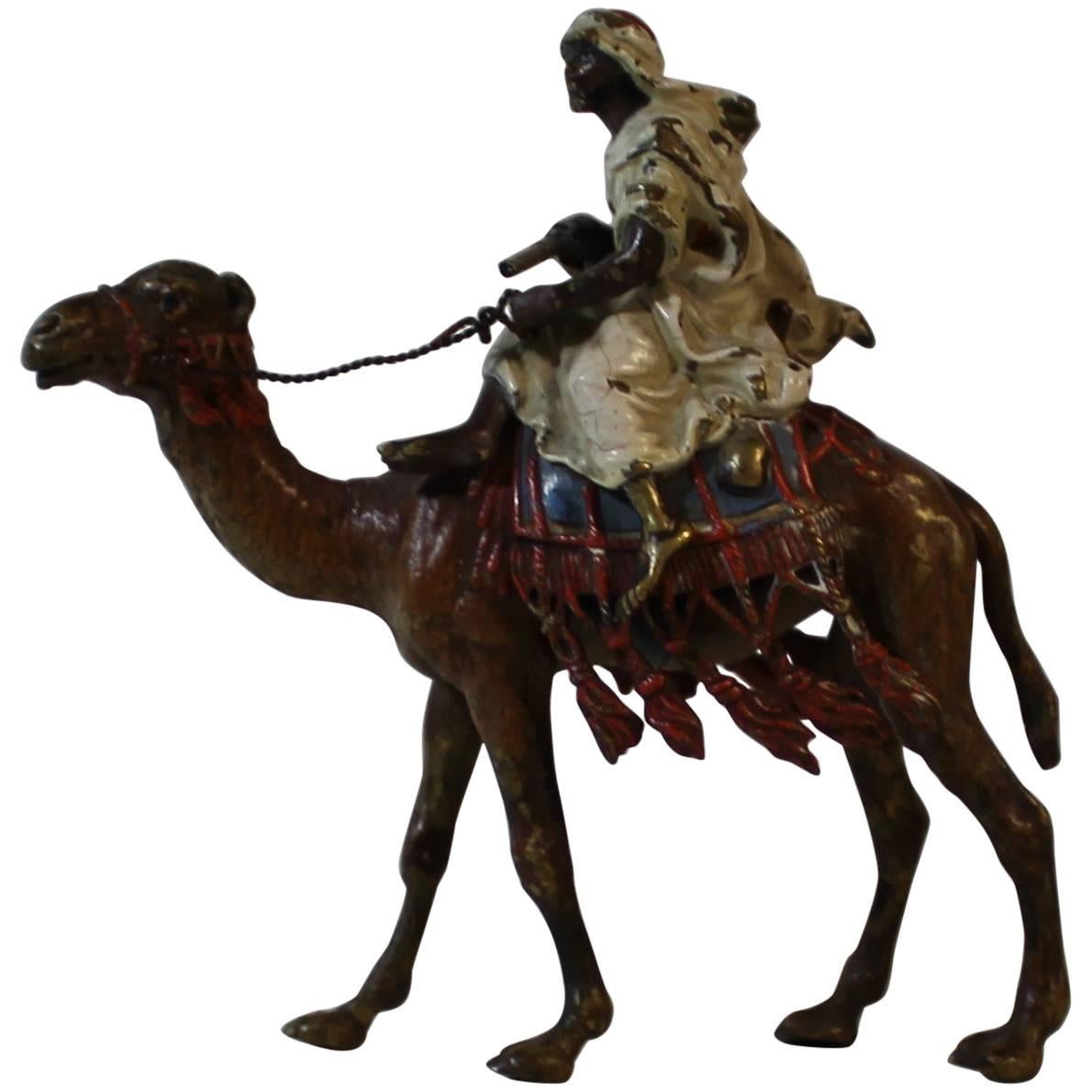 Franz Xaver Bergman Cold Painted Arab on Horse Bronze Sculpture