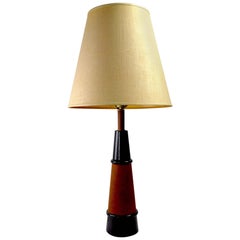 Leather and Teak Table Lamp in the Danish Modern Style