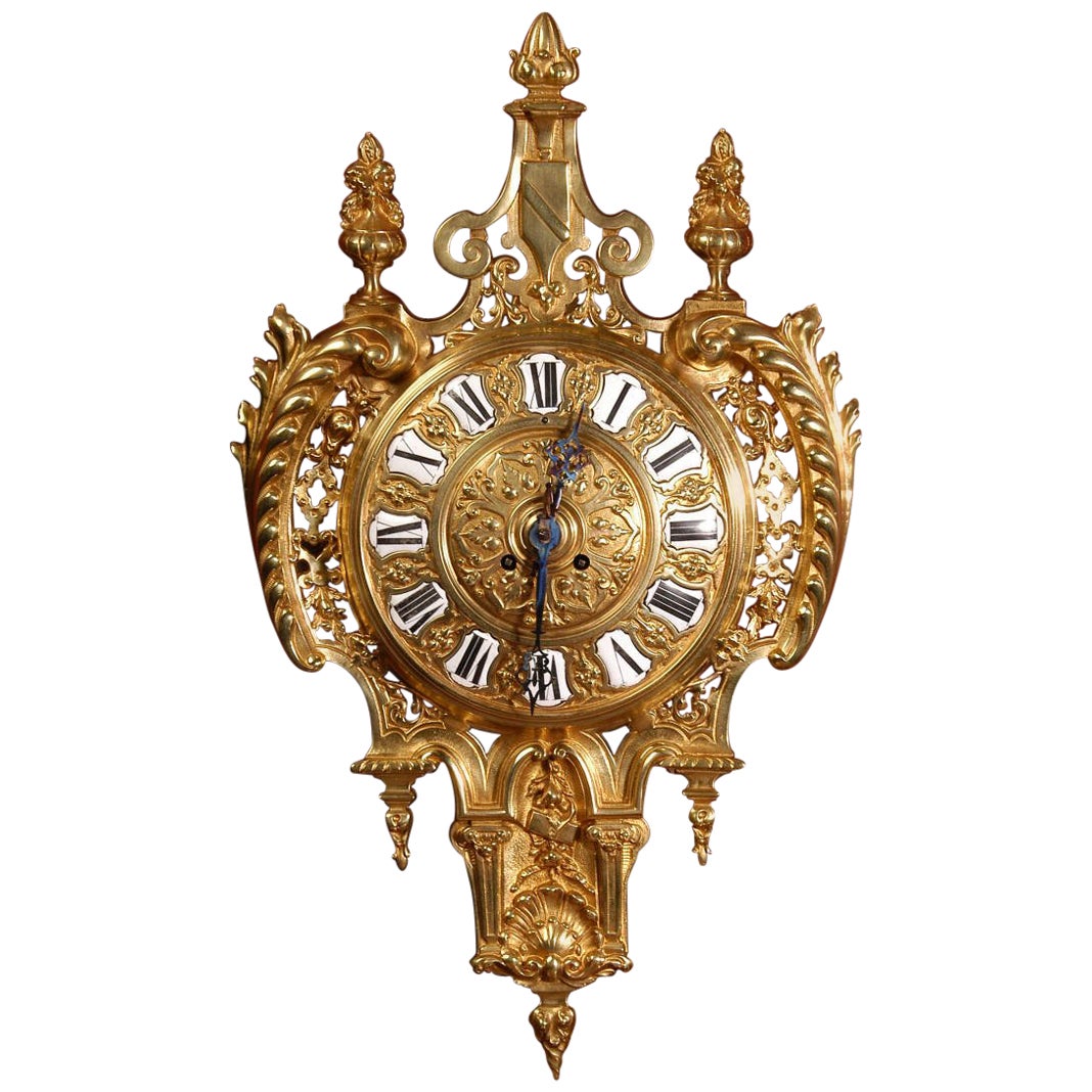 Antique French Gilt Bronze Cartel Wall Clock at 1stDibs