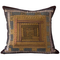 Vintage Concentric Square Embroidery Cushion, Bronze Gold Black