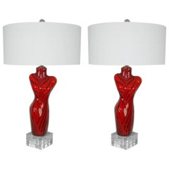 Vintage Matched Pair of Venus De Milo Murano Lamps in Tiger Stripes