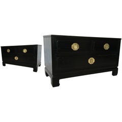 Pair of "Davis" Asian Style Cerused Oak Night Stands or End Tables