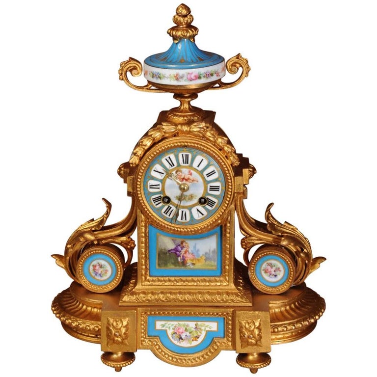 Japy Freres Sevres Porcelain and Gilt Metal Clock For Sale