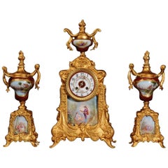 Antique Sèvres Porcelain and Gilt Metal Clock Set