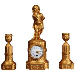 Miniature Antique French Boudoir Clock Set