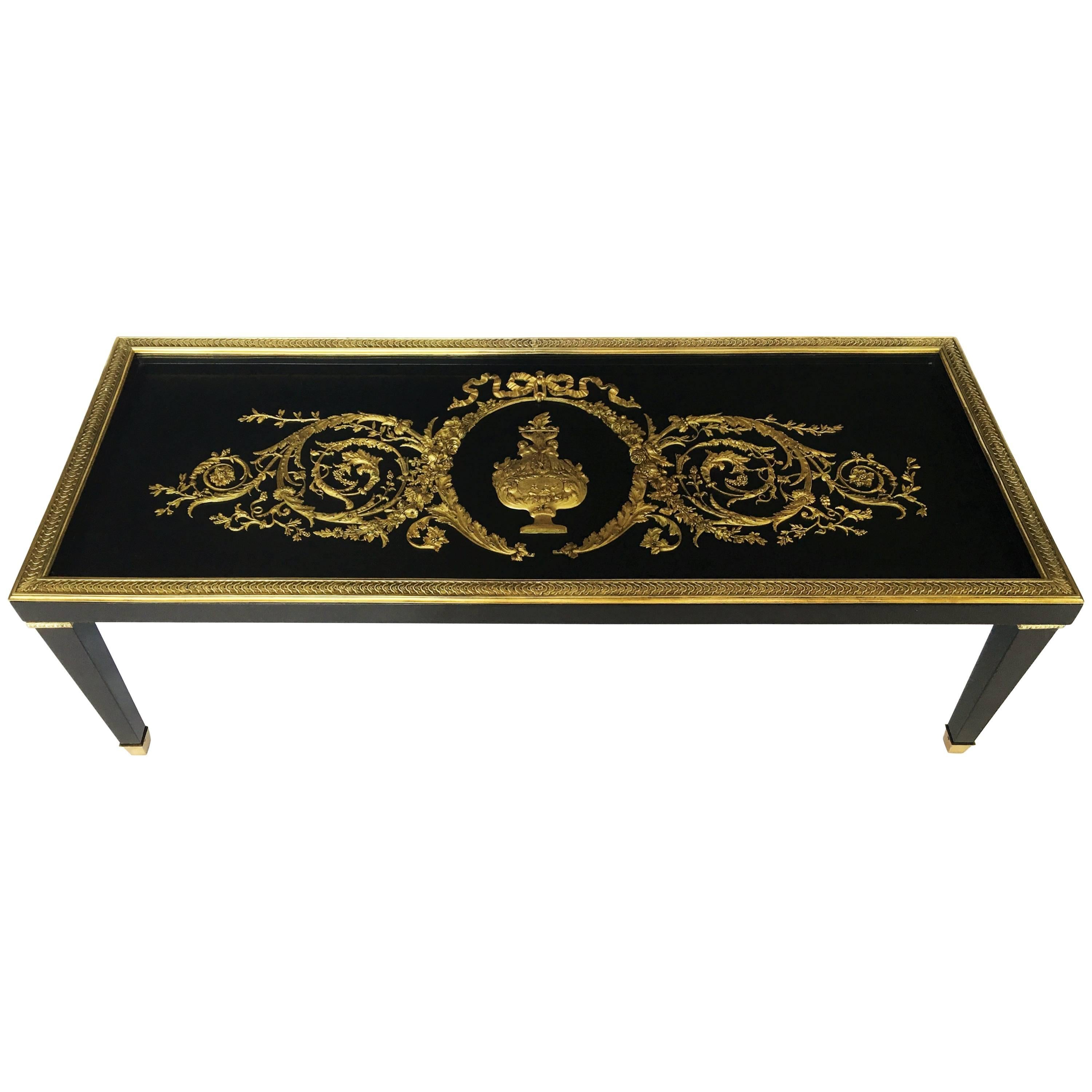 Regency Ebonized, Glass and Gilt Mounted Centre Table Attributed to Beurdeley For Sale
