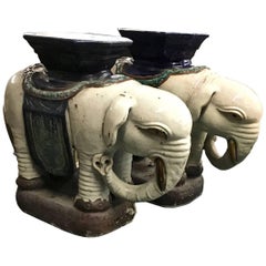 Vintage Pair of Asian Elephant Garden Seats, circa 1960
