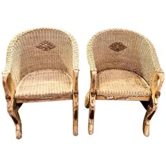 Vintage Pair of Deco Wicker Chair in Swan-Form